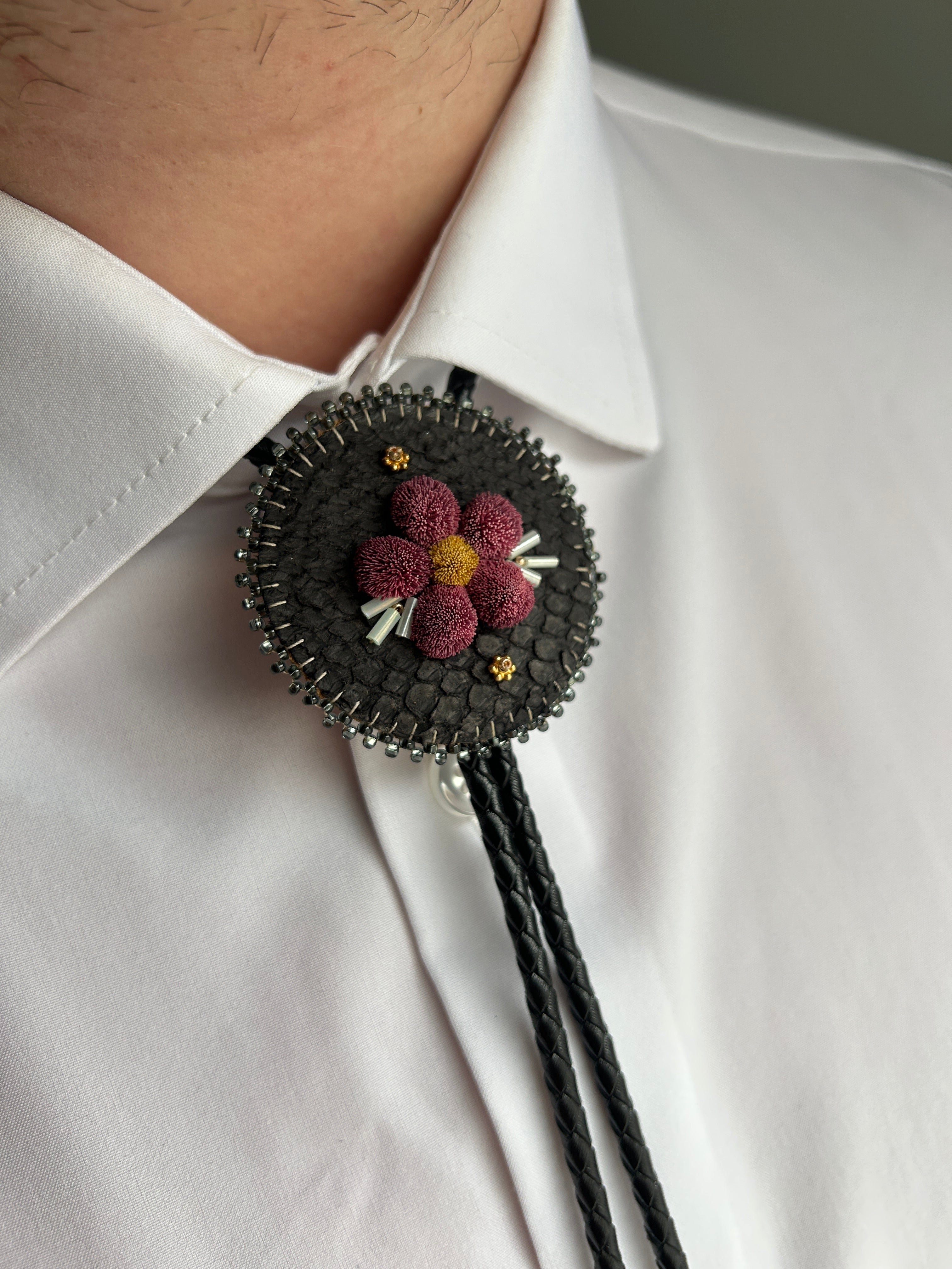 Floral Bolo Tie - Wine